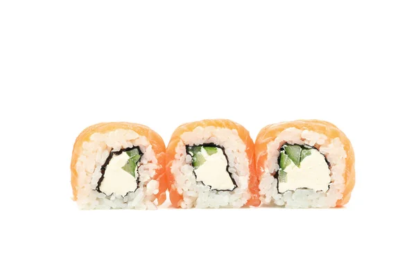 Comida Japonesa Deliciosos Rolos Sushi Isolados Fundo Branco — Fotografia de Stock