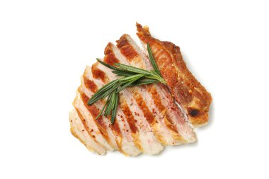 Beyaz arka planda izole edilmiş domuz pirzolası. Izgara yemek.