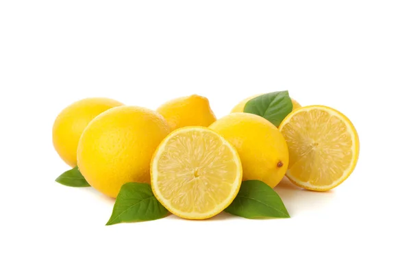 Limões Frescos Isolados Sobre Fundo Branco Frutas Maduras — Fotografia de Stock