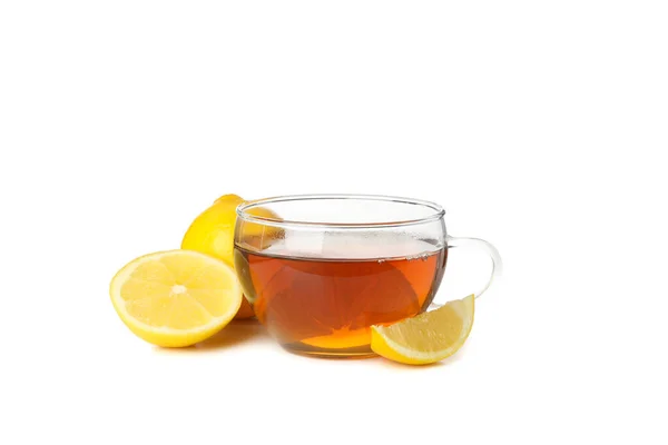 Tea Citrom Szeletek Elszigetelt Fehér Alapon — Stock Fotó