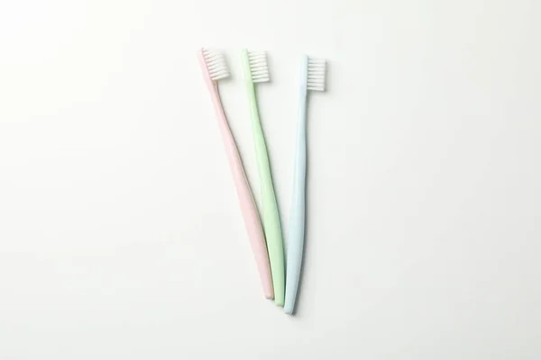 Toothbrushes White Background Top View Dental Care — Stock Photo, Image
