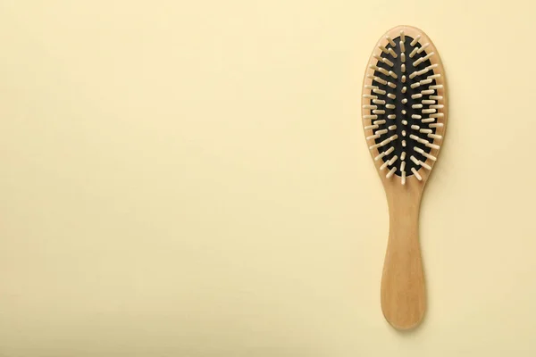 Hair Brush Beige Background Space Text — Stock Photo, Image