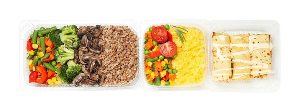 Essensausgabe Lebensmittel Take Away Boxen Isoliert Auf Weißem Hintergrund — Stockfoto