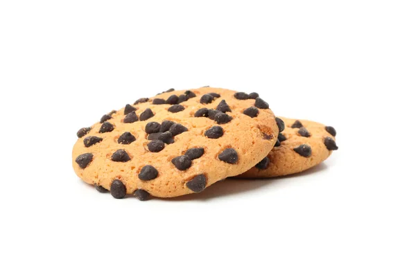 Sabrosas Galletas Chispas Chocolate Aisladas Sobre Fondo Blanco — Foto de Stock