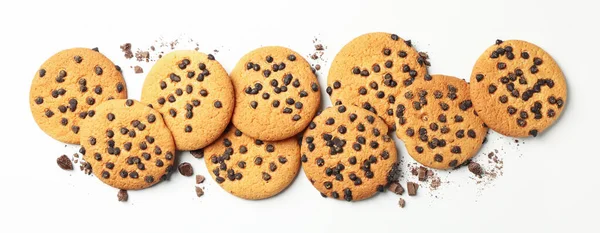 Tasty Chocolate Chip Cookies White Background Top View — Stock Photo, Image