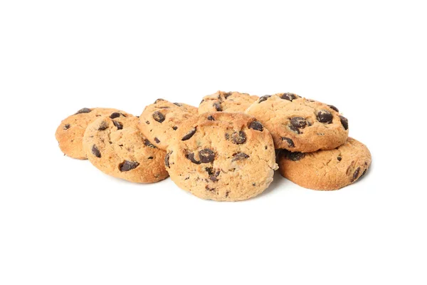 Tasty Chocolate Chip Cookies Isolated White Background — Stock Photo, Image