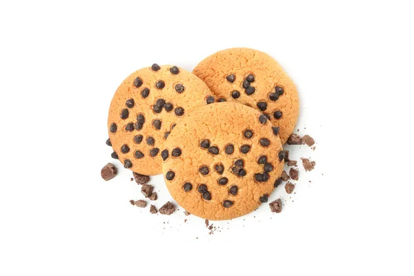 Sabrosas Galletas Chispas Chocolate Aisladas Sobre Fondo Blanco — Foto de Stock