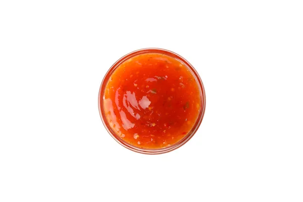 Bowl Tasty Chilli Sauce Isolated White Background — Stock Photo, Image