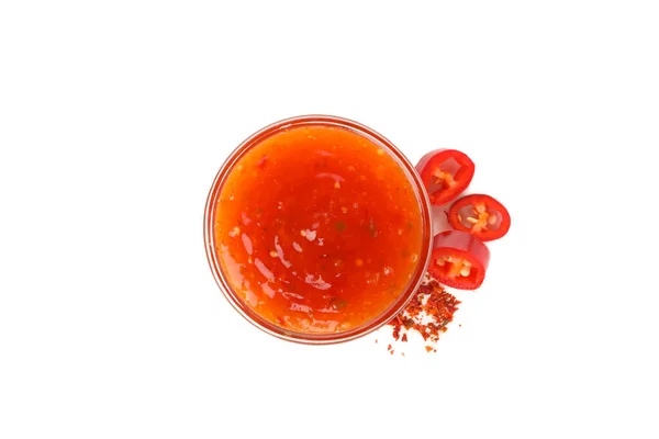 Chilli Pepper Bowl Sauce Isolated White Background — Stock Photo, Image