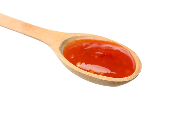 Spoon Hot Sauce Isolated White Background — Stock Photo, Image