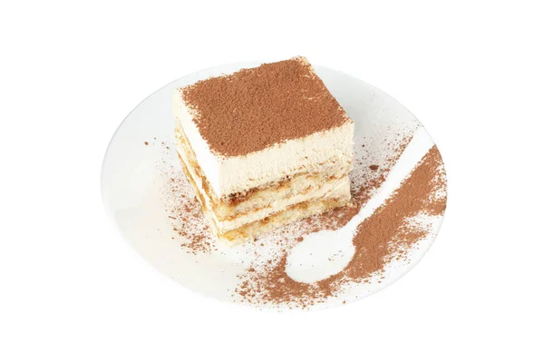 Süßes Tiramisu Auf Weißem Hintergrund Leckeres Dessert — Stockfoto