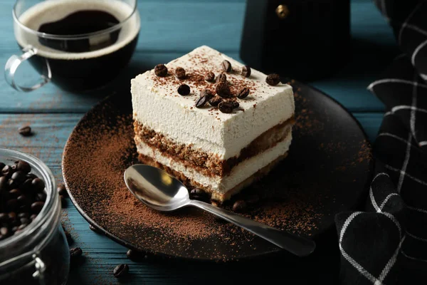 Composition Tiramisu Coffee Wooden Background Tasty Dessert — Stock Photo, Image