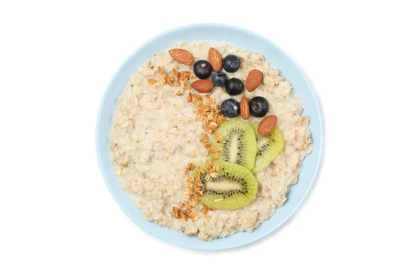 Bowl Oatmeal Porridge Ingredients Isolated White Background — Stock Photo, Image