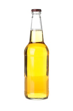 Beyaz arka planda izole edilmiş boş elma şarabı şişesi