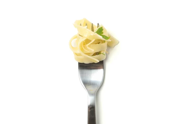 Vidlička Chutnými Těstoviny Izolované Bílém Pozadí — Stock fotografie