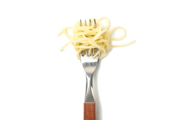 Gabel Mit Leckeren Pasta Isoliert Auf Weißem Hintergrund — Stockfoto