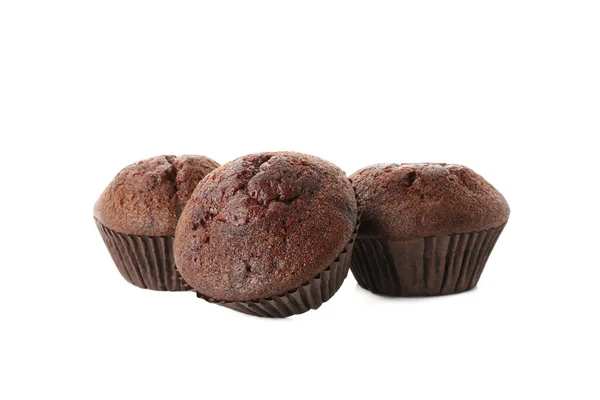 Köstliche Schokoladenmuffins Isoliert Auf Weißem Hintergrund — Stockfoto