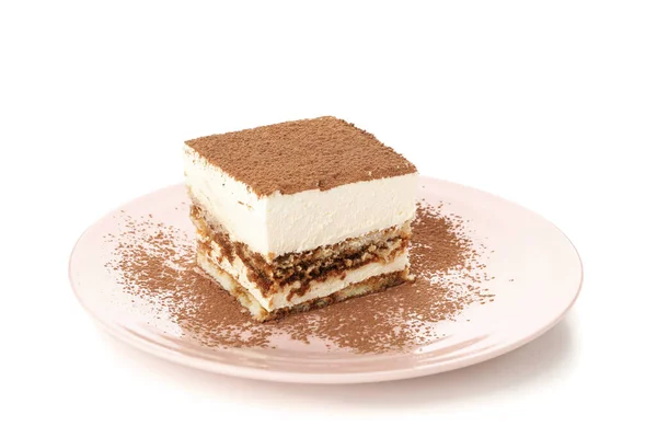 Süßes Tiramisu Auf Weißem Hintergrund Leckeres Dessert — Stockfoto