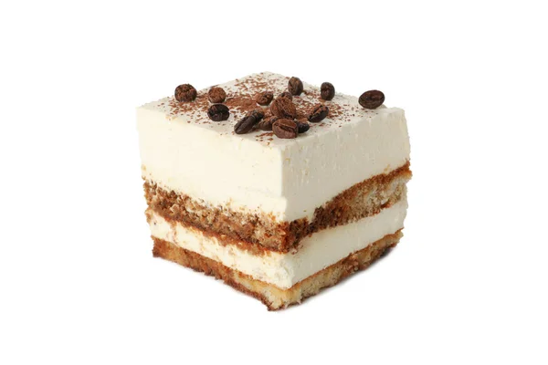 Süßes Tiramisu Auf Weißem Hintergrund Leckeres Dessert — Stockfoto