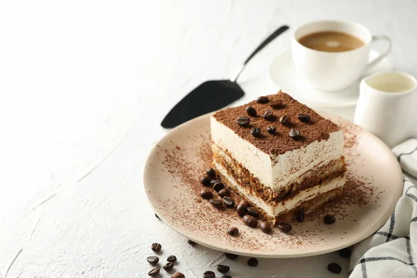 Composition Plate Tasty Tiramisu White Background Delicious Dessert — Stock Photo, Image