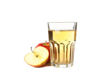 Beyaz arkaplanda izole edilmiş elma şarabı.