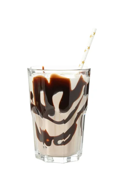 Glas Chocolade Milkshake Geïsoleerd Witte Achtergrond — Stockfoto