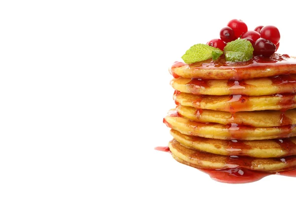 Pancake Dengan Selai Dan Cranberry Diisolasi Dengan Latar Belakang Putih — Stok Foto