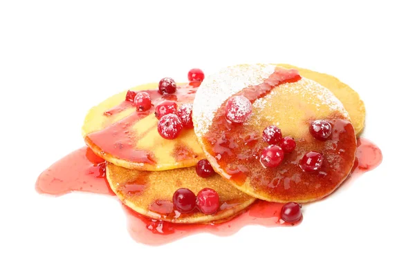 Pancake Dengan Selai Dan Cranberry Diisolasi Dengan Latar Belakang Putih — Stok Foto