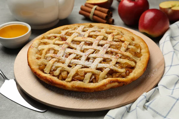 Composition Apple Pie Ingredients Gray Background Homemade Food — Stock Photo, Image