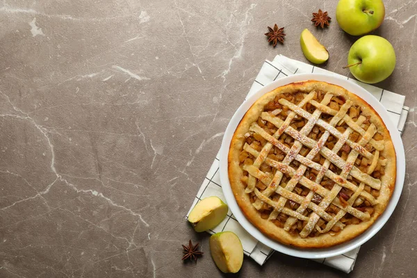 Composition Apple Pie Ingredients Gray Background Top View — Stock Photo, Image