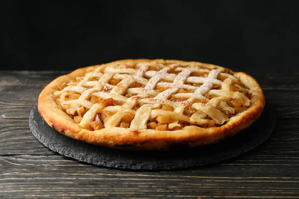 Tarte Aux Pommes Savoureuse Sur Fond Bois Aliments Faits Maison — Photo