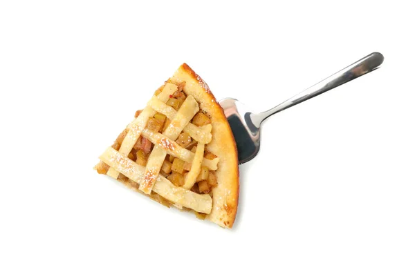 Shovel Piece Tasty Apple Pie Isolated White Background — Stock Photo, Image