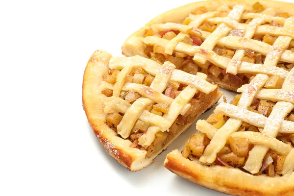 Tarte Aux Pommes Savoureuse Isolée Sur Fond Blanc Aliments Faits — Photo