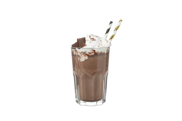 Glas Chocolade Milkshake Geïsoleerd Witte Achtergrond — Stockfoto