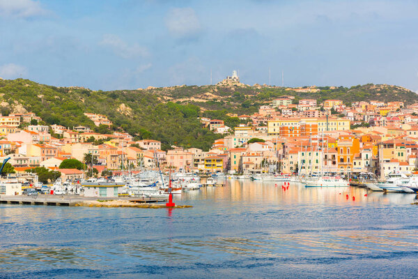 View of the port in La Maddalena town from ferry boat, Sardinia,