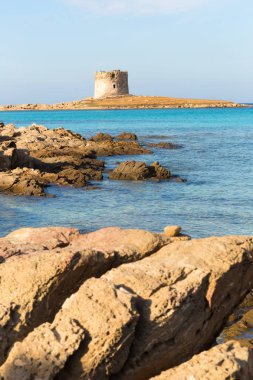 Stintino 24 Ekim 2013. Pelosa plaj Stintito, Sardunya İtalya