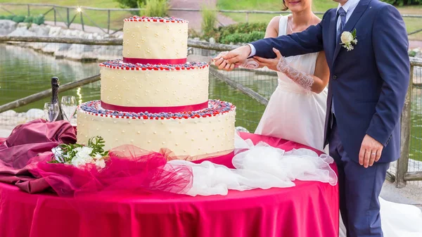 屋外の結婚式のケーキ — ストック写真