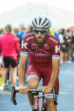 Oropa, İtalya - 20 Mayıs 2017: İtalya Bisiklet Turu yakınındaki Oropa, İtalya Bisiklet Turu 100 edition varıştan 14 aşamasında bisikletçiler katılmak.