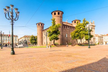 Turin, Piedmont, İtalya, 18 Ağustos 2017. Castle square, Torino, 