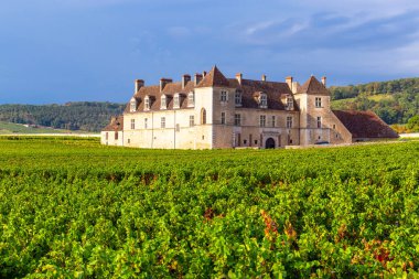 18 Eylül 2019. Burgundy, Fransa 'daki Vougeot Kalesi Manzarası.