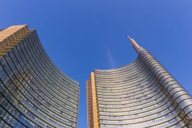 28 Mayıs 2019. Gae Aulenti Meydanı 'ndaki modern gökdelenler, Porta Nuova, İtalya