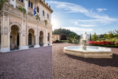 13 Haziran 2019. Orta Gölü 'ndeki Villa Crespi Oteli, Piedmont İtalya