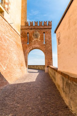 12 Eylül 2019. Barolo Kalesi veya Barolo köyündeki Falletti Kalesi, Piedmont bölgesi, kuzey İtalya