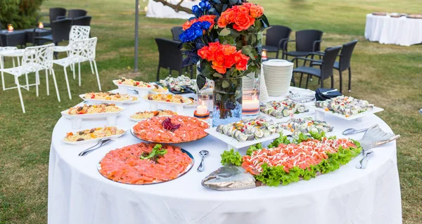 Fisch Und Gemüsesortiment Vorspeisen Und Fingerfood — Stockfoto