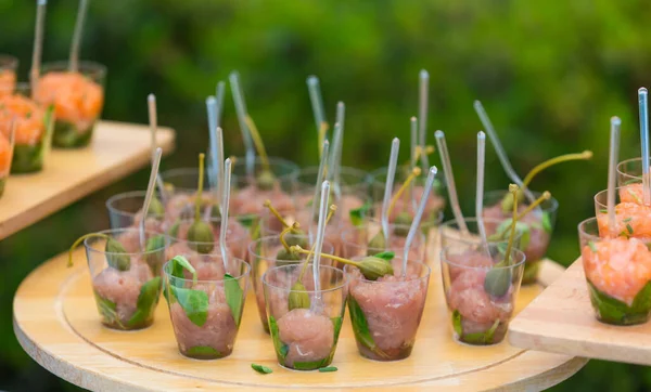 Fisch Und Gemüsesortiment Vorspeisen Und Fingerfood — Stockfoto