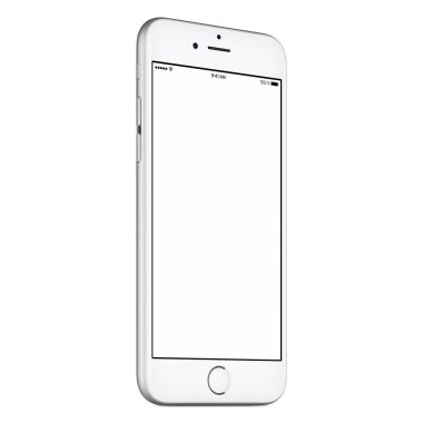 White smart phone mockup similar to iPhone slightly CCW rotated with blank screen 
