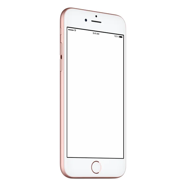 Pink smart phone mock up similar to iPhone slightly CCW rotated with blank screen — Stock Photo, Image