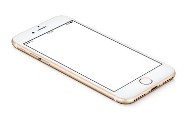 CCW döndürülmüş altın smartphone mockup yüzeyinde yer alır. 
