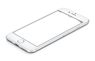 White smartphone similar to iPhone mockup CW rotated lies on the surface 