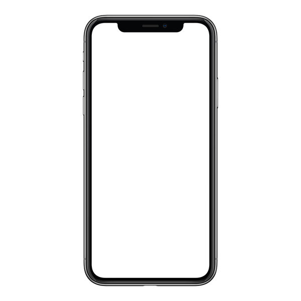 Новый современный безрамный макет смартфона похож на iPhone X с белым экраном на белом фоне
